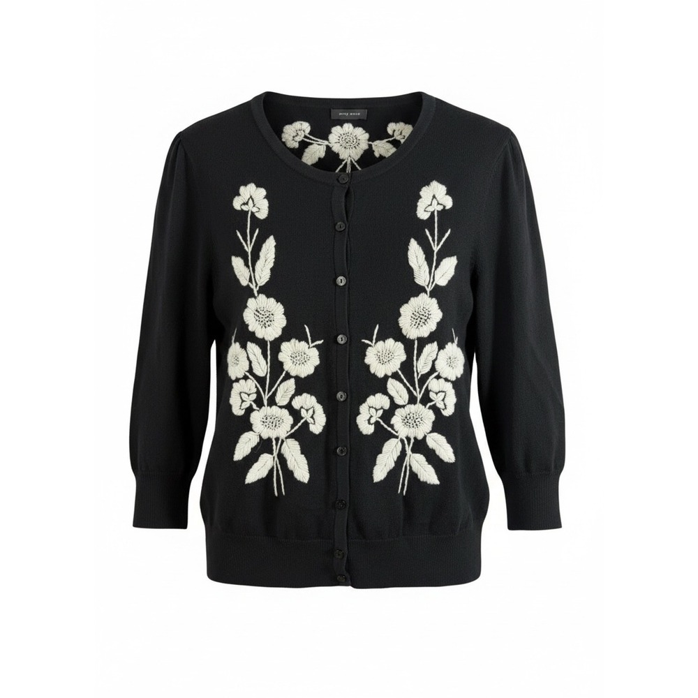Only Mine Black Floral‎ Embroidered Sweater Cardigan Cottagecore Coquette Sz S/M